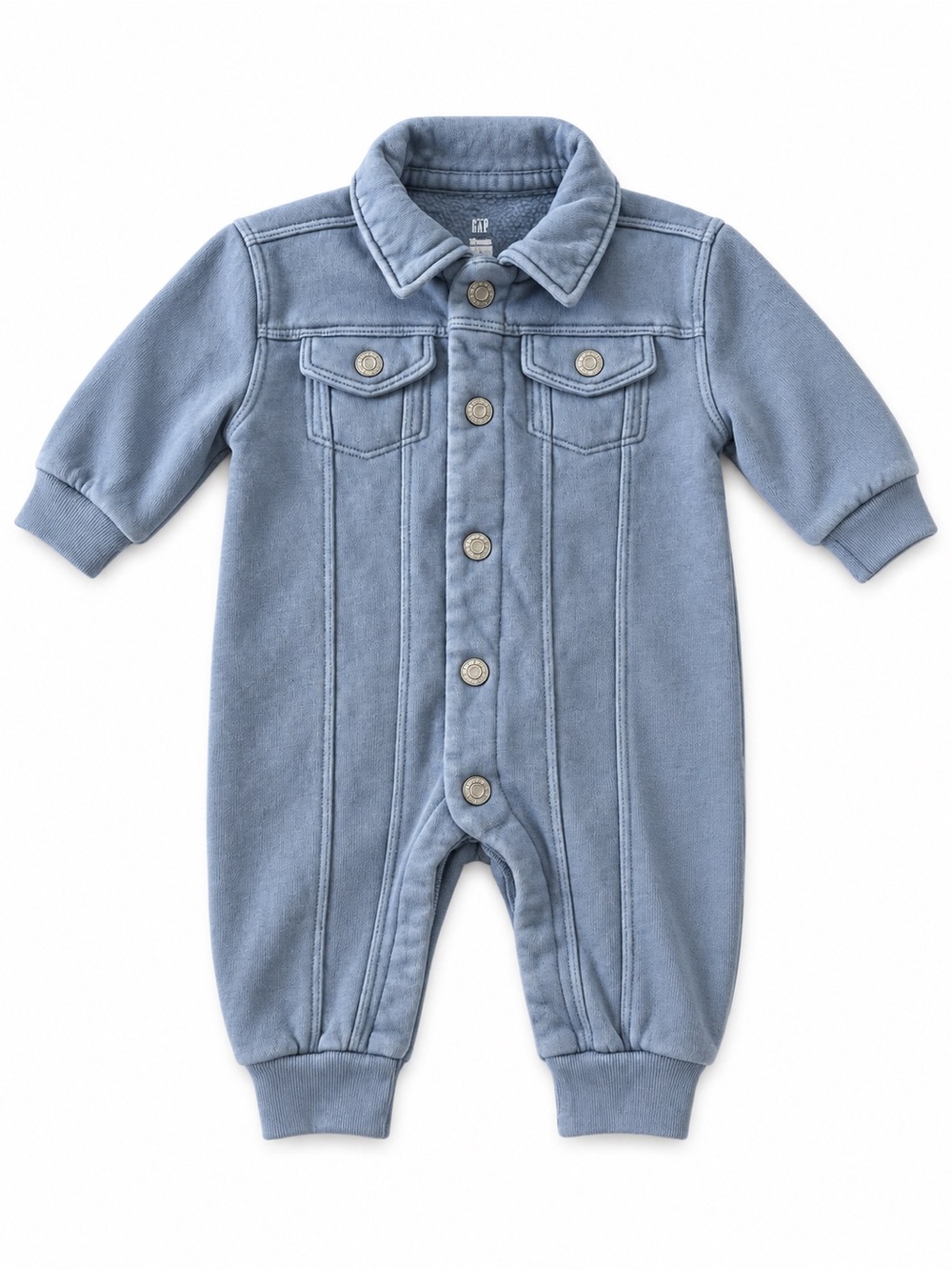 GAP Light Blue Denim-Inspired Snap Front Footed One-Piece